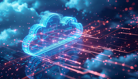 Cloud computing technology concept. 3D rendering toned image double exposureの素材
