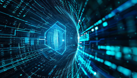 Cyber security concept with binary code and padlock. 3d renderingの素材