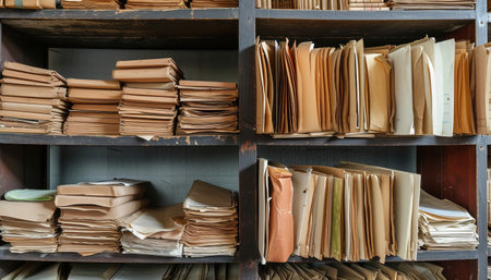 old books on the shelves in the book store, vintage style.の素材