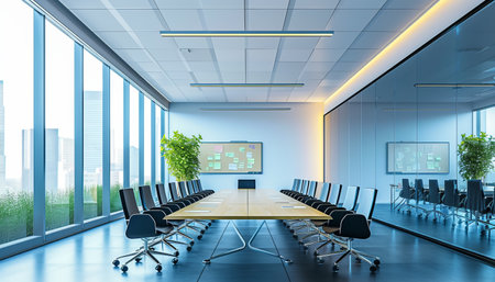 Modern conference room interior. 3d rendering mock up toned imageの素材