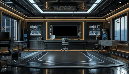 3D rendering of the control room and working space in a loftの素材