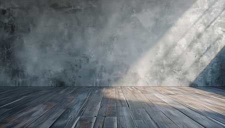 Empty room with concrete wall and wooden floor. 3D Renderingの素材
