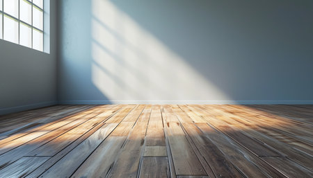 Empty room with window and wooden floor. 3d render illustration.の素材