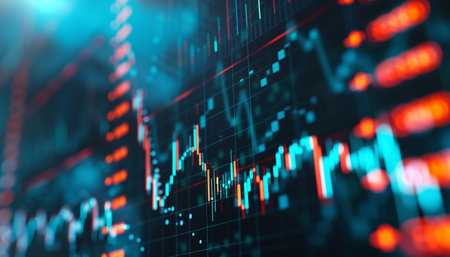 financial instruments with various type of indicators including volume analysis for professional technical analysis on the monitor of a computer. Fundamental and technical analysis concept.の素材