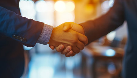 Close up of business people shaking hands in office. Business concept.の素材