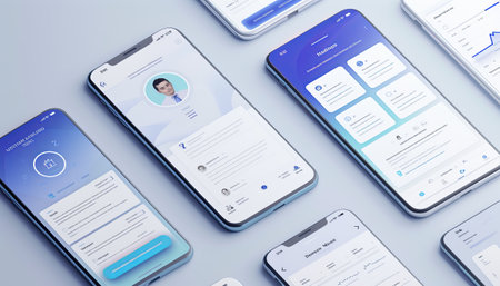 Smartphone screen mockup with social network app. 3D renderingの素材