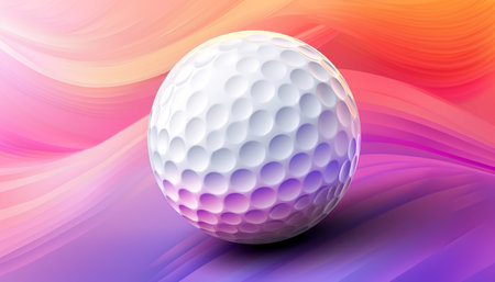Golf ball on a colorful abstract background. 3d illustration.の素材