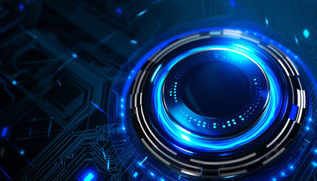 Futuristic technology interface on blue background. Hi-tech conceptの素材