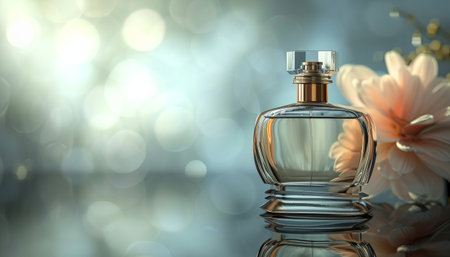 Perfume bottle on bokeh background, 3d renderの素材