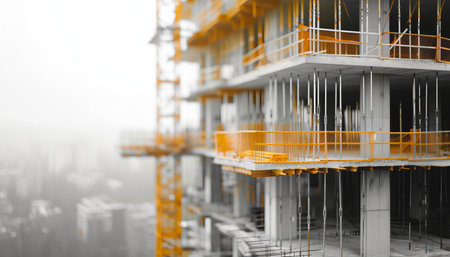 3d rendering of construction site with scaffolding and building under constructionの素材