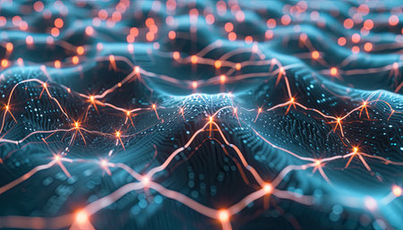 Data technology abstract futuristic illustration. Low poly shape with connecting dots and lines on dark background. 3D rendering. Big data visualization.の素材