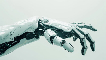 3d rendering humanoid robot hand on white background. Futuristic technology conceptの素材