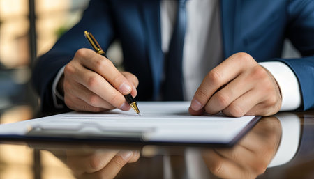 Close-up of a businessman signing a contract. Business concept.の素材