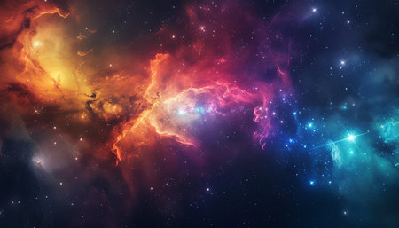 Colorful space background with nebula, stars and galaxies in the universe.の素材
