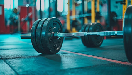 Dumbbells in the gym. Weightlifting concept. Close-up.の素材