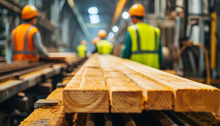 Carpenter working in warehouse. Selective focus. Industrial backgroundの素材
