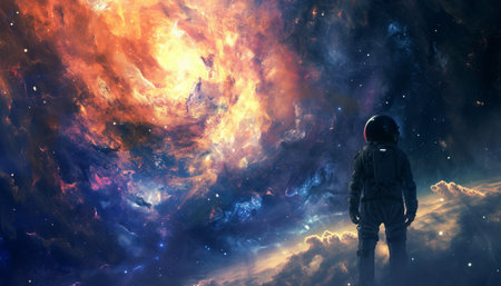 Astronaut in space. Mixed media. Mixed media. Mixed mediaの素材