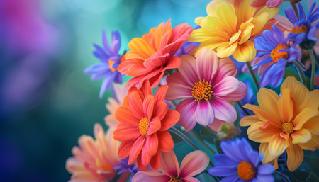 Colorful daisies in the garden. Floral background.の素材