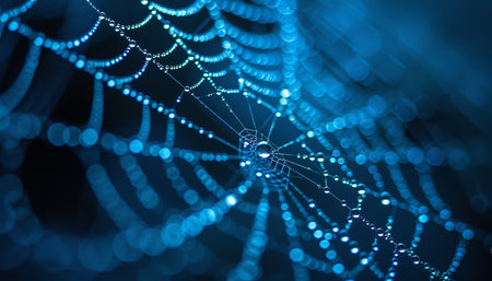 spider web with dew drops close-up, abstract backgroundの素材