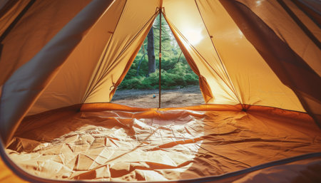 Camping tent in the forest. Camping in the woods.の素材