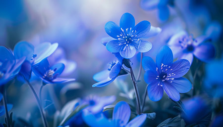 Hepatica nobilis. Blue flowers. Spring nature.の素材