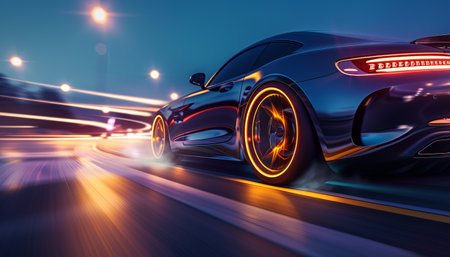 Sport car on the road with motion blur background. 3d renderingの素材