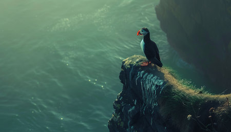 Puffin (Fratercula arctica) standing on a rockの素材