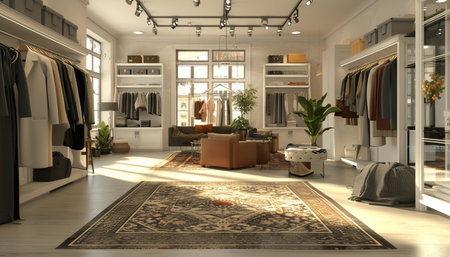 luxury and fashionable brand new interior of cloth store 3d Illustrationの素材