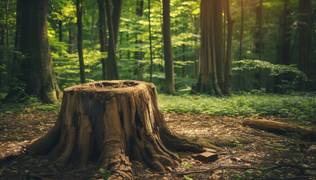 Old stump in the green forest, vintage style, toned imageの素材