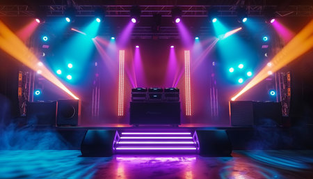 Interior of a nightclub with neon lights. 3d rendering.の素材