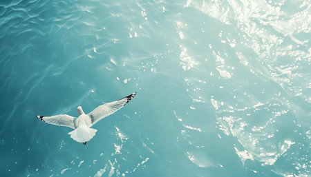 Seagull flying over the sea. Beautiful seascape.の素材
