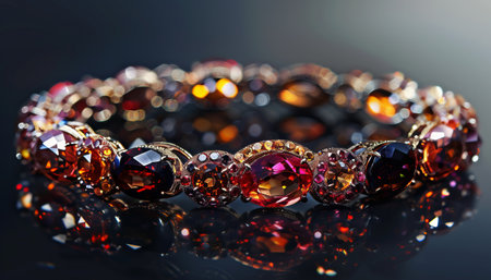 Bracelet with precious stones on a dark background close-upの素材