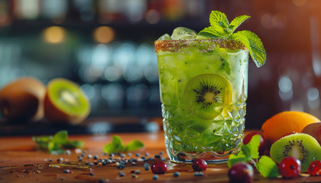 Fruit mojito cocktail with kiwi, orange and mintの素材