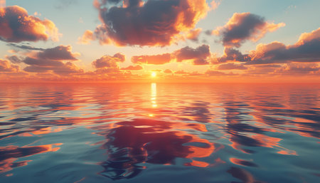 Beautiful seascape. Sunrise over the sea. 3d renderの素材