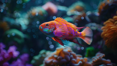 Colorful tropical fish swimming in the aquarium. Beautiful underwater world.の素材