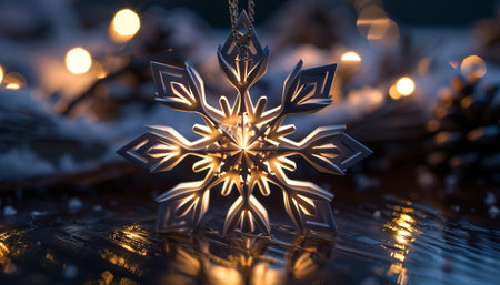 Christmas still life with silver snowflakes on a dark background, shallow depth of fieldの素材