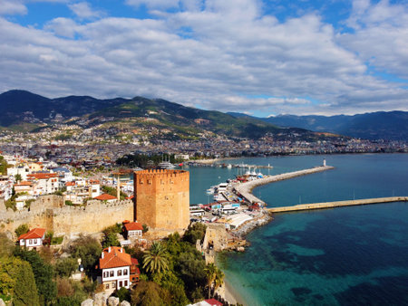 Aerial view of Alanya, Turkey. Alanya is a popular tourist destination in Turkey.の写真素材