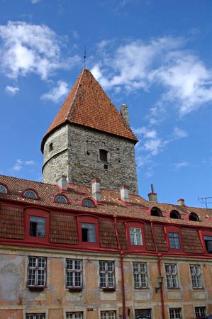 View on one of the towers of Tallinn`s city wall, Estoniaの写真素材