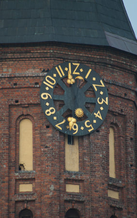 Tower clock of Cathedral of Immanuel Kant in Kaliningrad, Russia