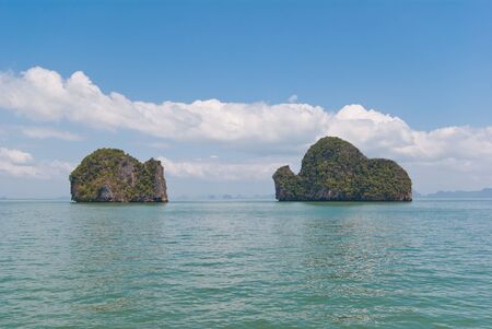 Limestone islands in Andaman sea near Phuket, Thailandの写真素材