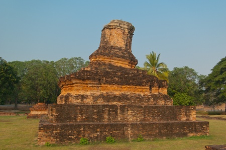 Ruins of buddhist temple in Sukhothai historical park, Thailandの写真素材