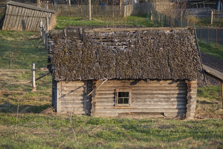 Abandon timbered house in russian village, Pskov regionの写真素材