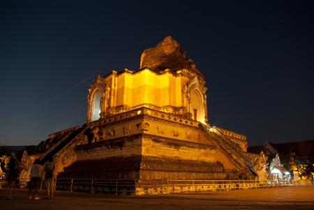 Wat Chedi Luang temple in the night, Chiang Mai, Thailandの写真素材