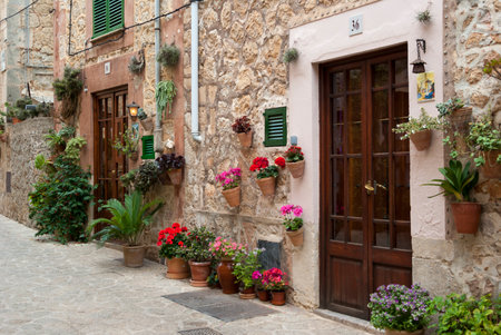 Street of mountain village Valldemossa, Mallorca, Spainのeditorial素材