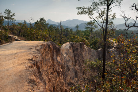 Footpath in Pai Canyon (Kong Lan) in Mae hong son, northern Thailandの写真素材