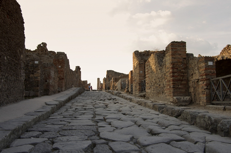 Pompeii at sunset - the ruined Roman city, Italyの写真素材