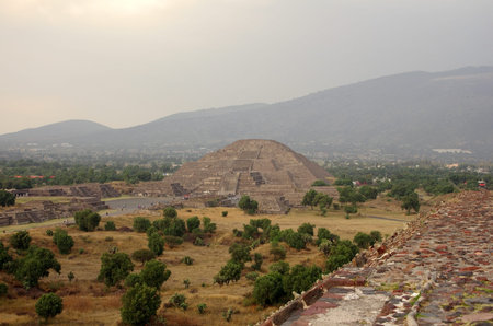 Teotihuacan Pyramids near Mexico City at sunsetの写真素材