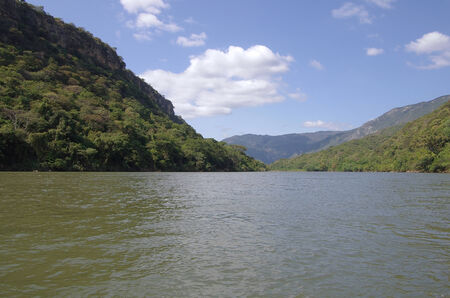 View from the motor boat on the Canyon del Sumidero in Chiapas, Mexicoの写真素材