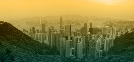 View of modern skyscrapers from Victoria peak in Hong Kong