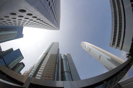 View from bottom at skyscrapers in Hong Kong